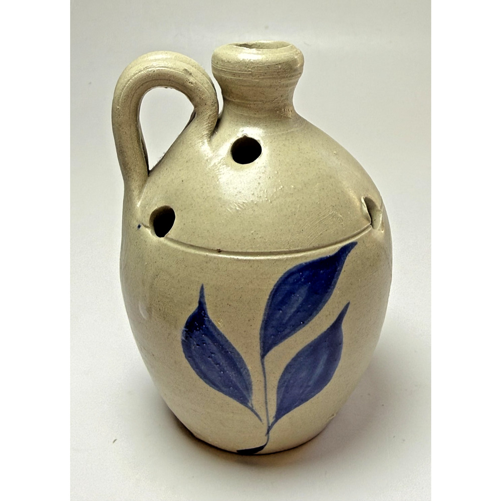 Vintage Williamsburg Pottery Salt Glaze Flower Frog Jug Bud Vase Cobalt Blue